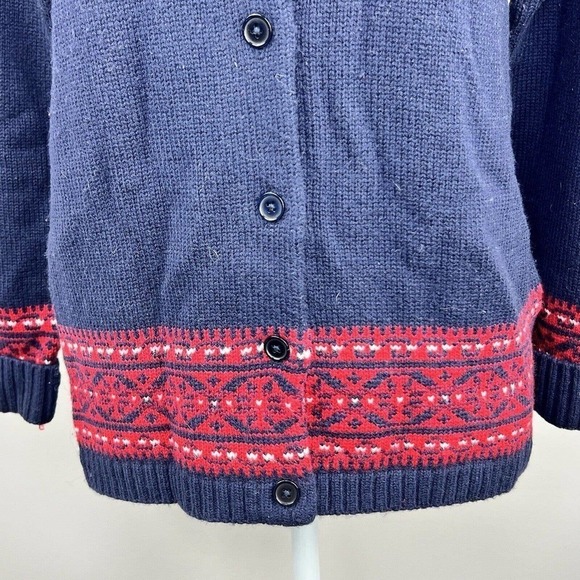 Talbots Navy Blue Red Wool Fair Isle Button Front Cardigan MP M Petite - Picture 5 of 12